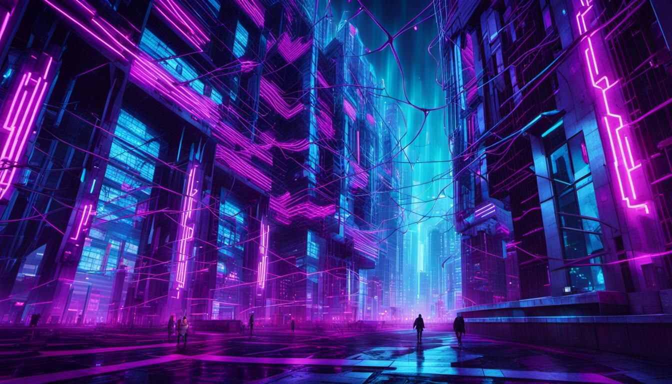 Cyberpunk City Hive with Neon and Gothic Architecture