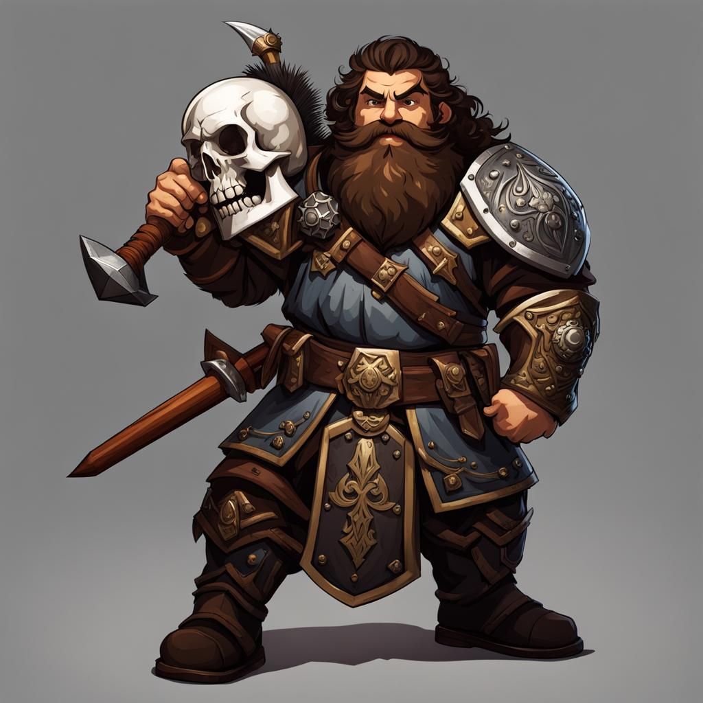 Dwarf Cleric with Spiked Mallet and Skull Armor