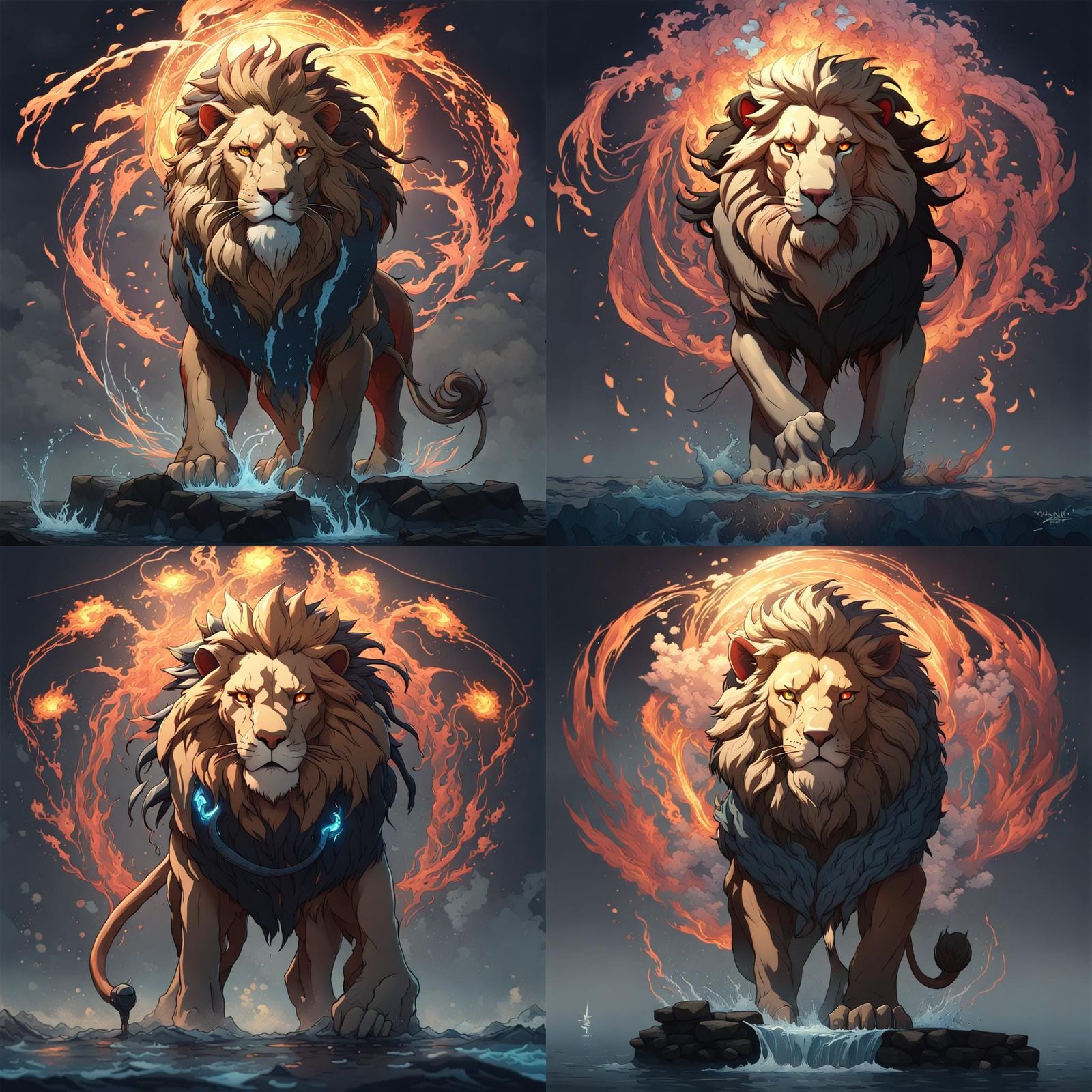 Elemental Lion Avatar in Anime Style