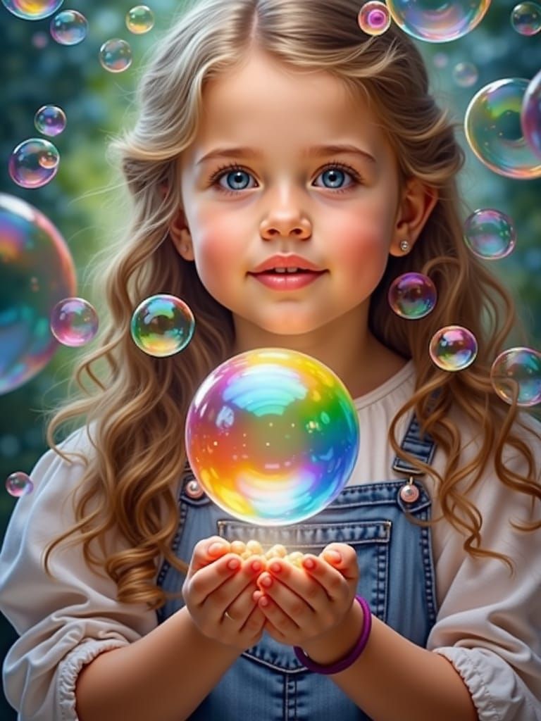 Girl with Bubbles in Dreamy Fairytale Style