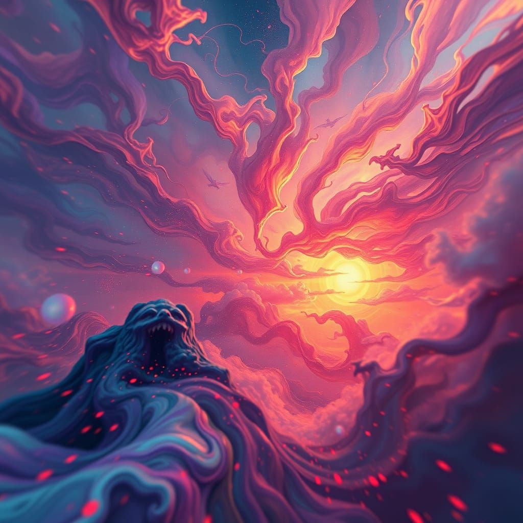 Slow Motion Mystical Scene in Vibrant, Intricate Detail