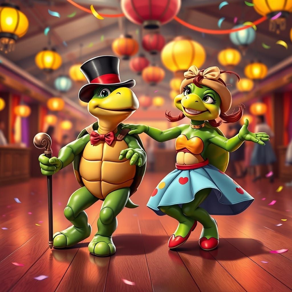 Whimsical Polka Turtles Dance the Night Away in a Classic Ca...