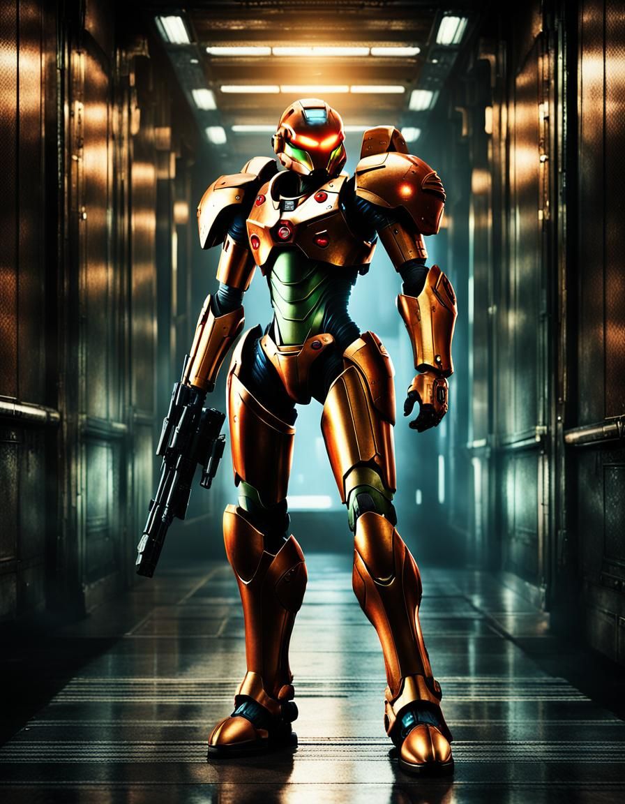 Samus Aran in Power Armor: Vivid Digital Art