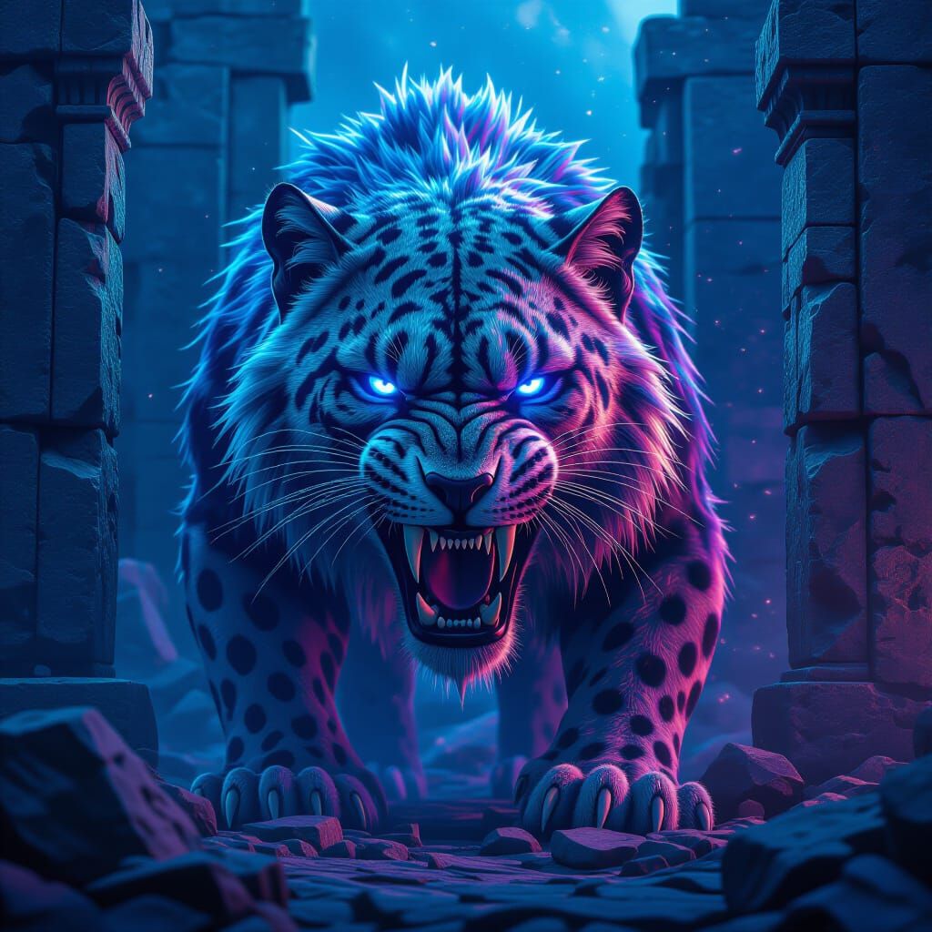 Smilodon Dissolving into Stardust: Digital Art