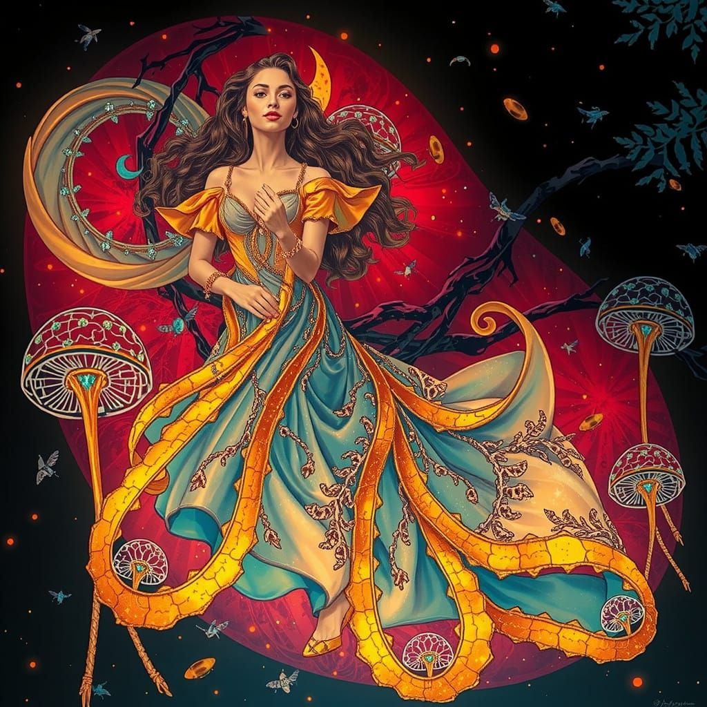 Ethereal Woman in Bioluminescent Forest