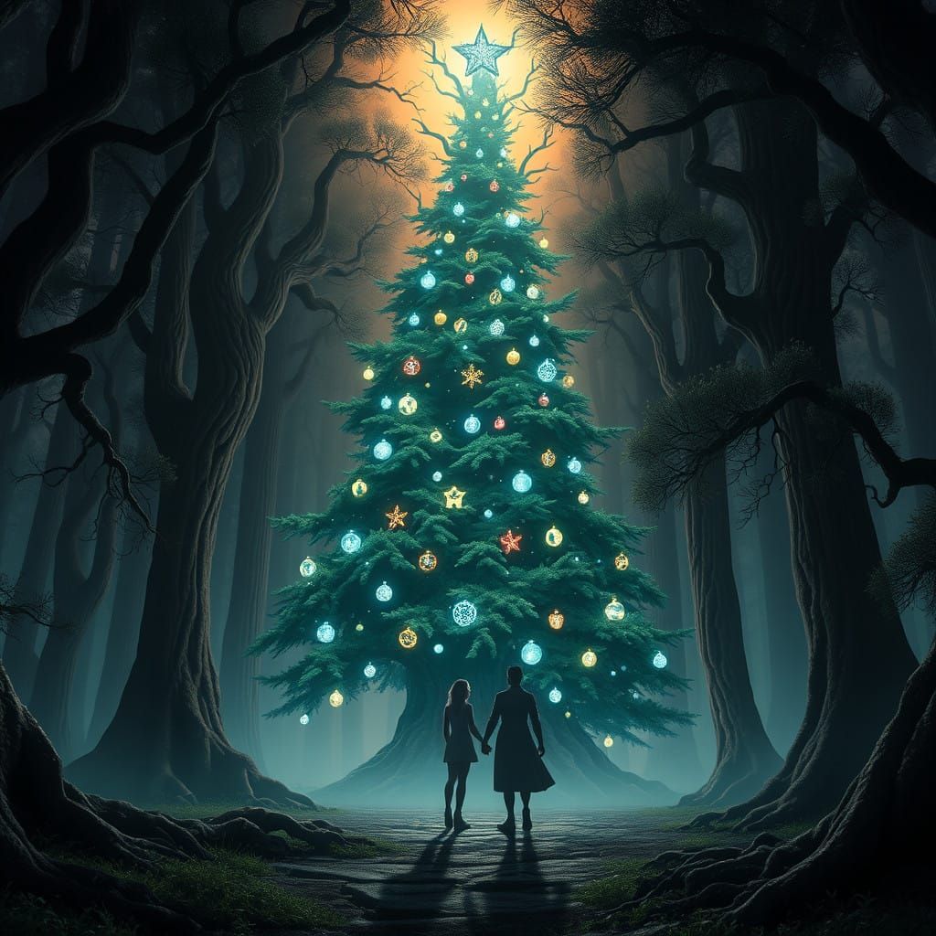 Mystical Christmas Tree in a Fantasy Forest