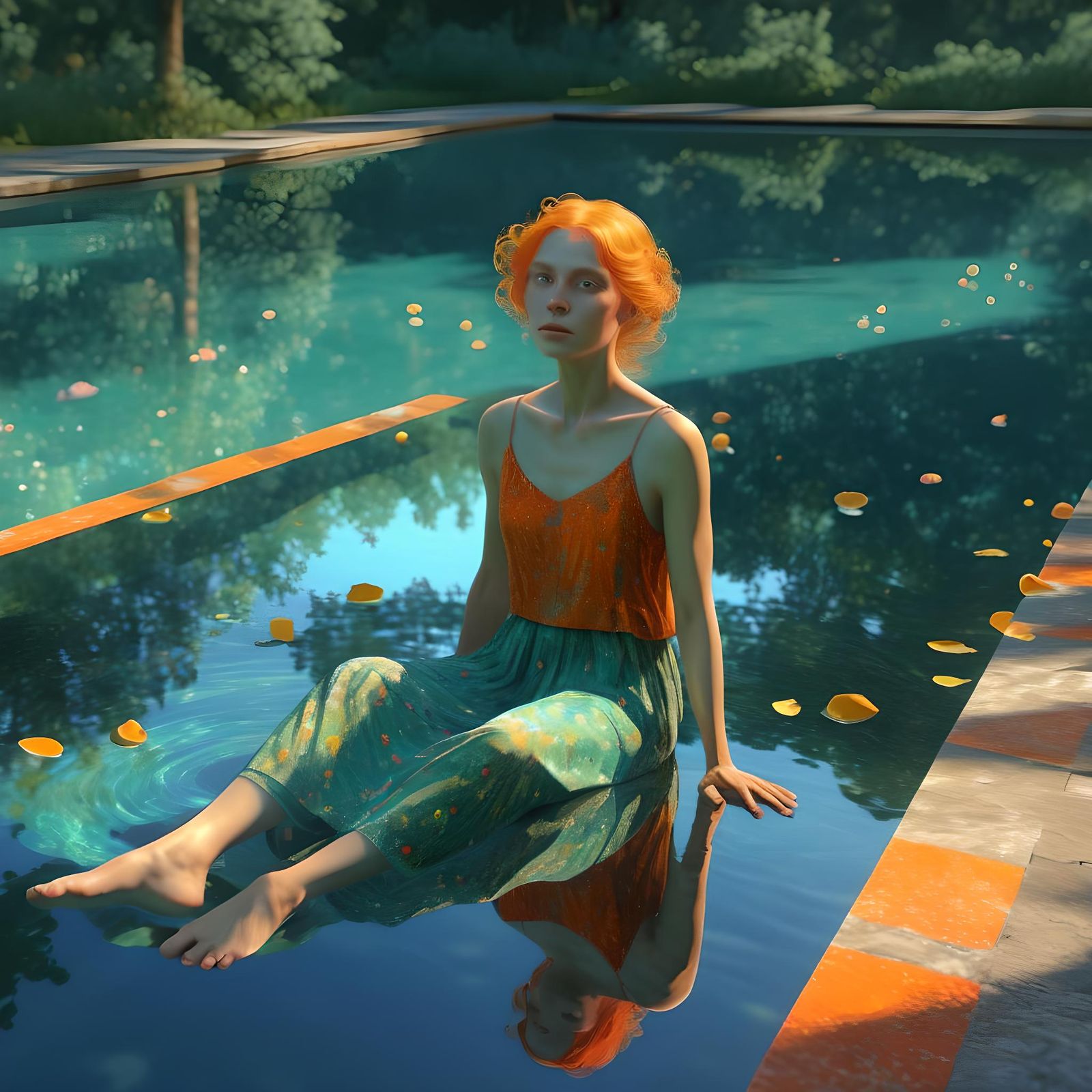 Ethereal Goddess in Reflected Landscape, Digital Art