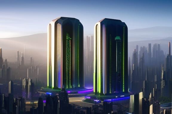 High Tech Cyberpunk Village Architectural Design