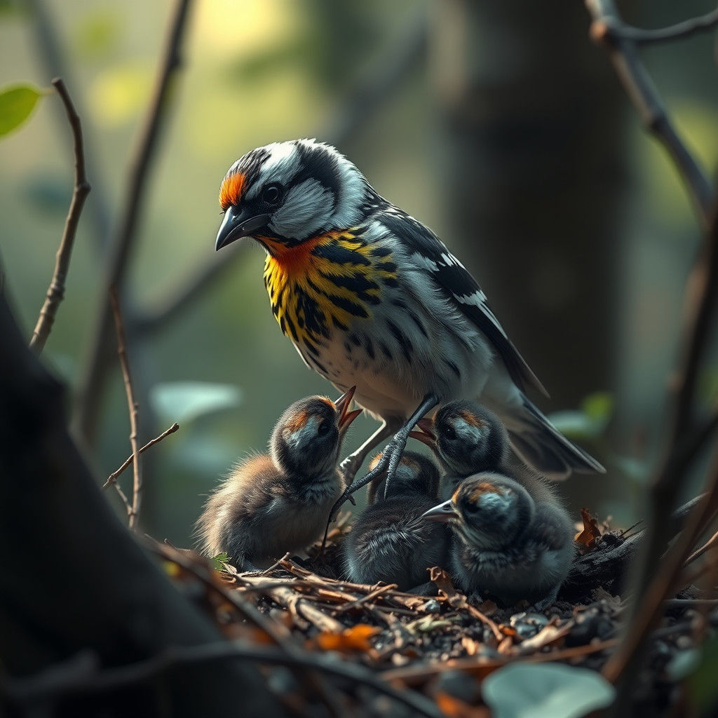 Zebra Finch Feeding Young: Digital Matte Painting