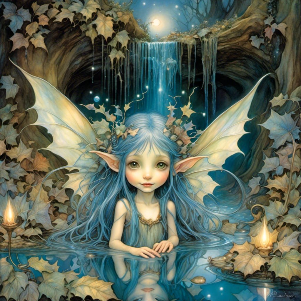 Enchanted Water Pixie in Iridescent Fantasy Forest