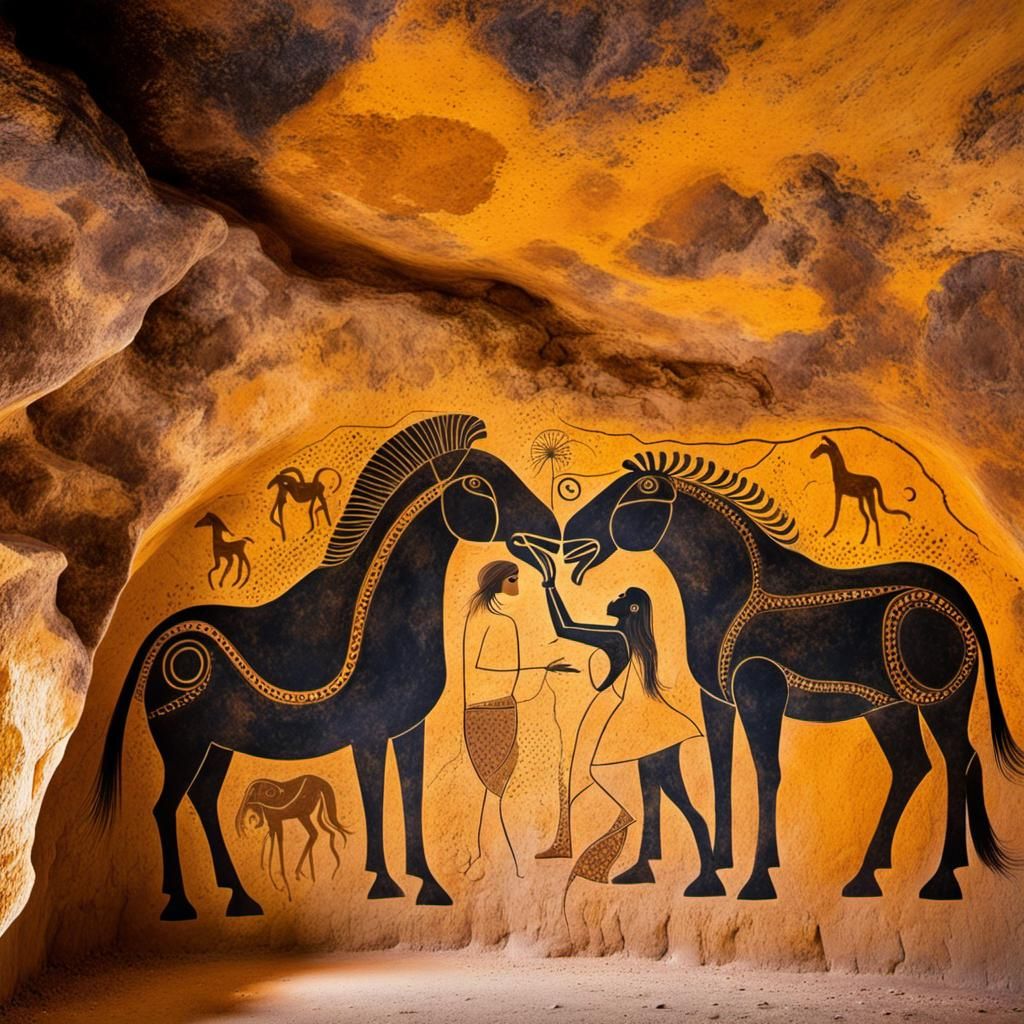 Prehistoric Cave Art Kissing Scene