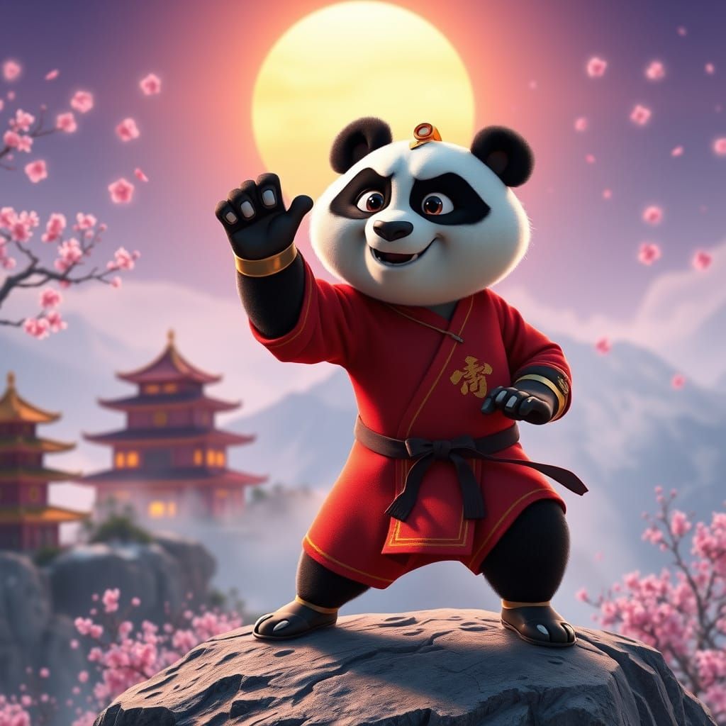 Epic Kung Fu Panda Hero in Traditional Martial Arts Pose