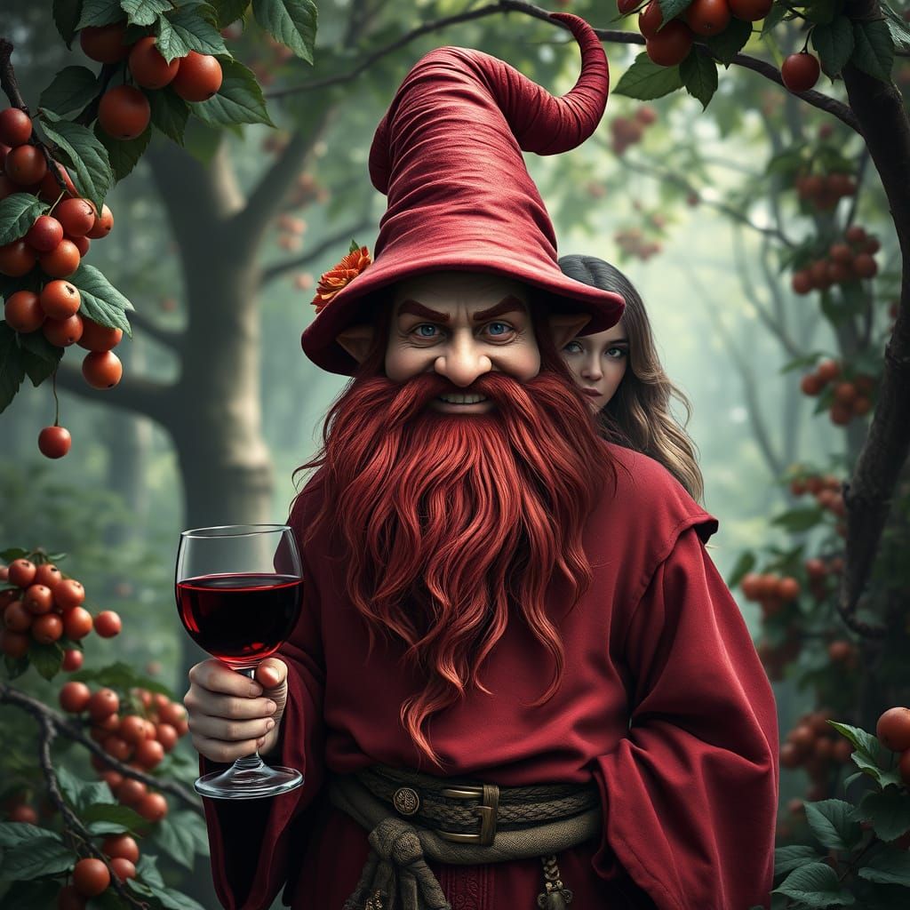 Mischievous Gnome in Forest Glade, Art Nouveau Style