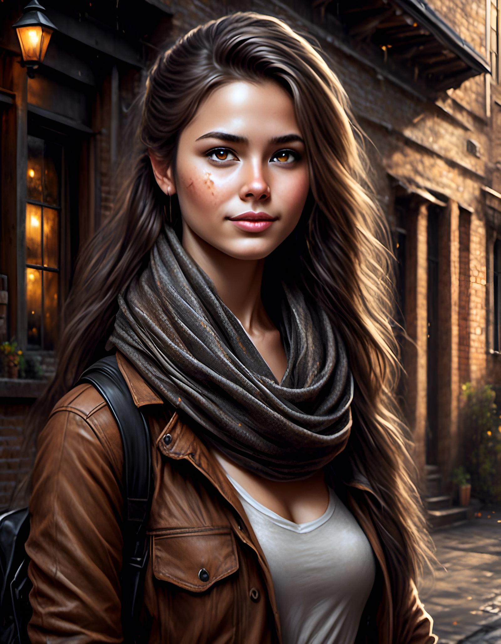 Pencil Sketch of Woman in Fantasy Cityscape