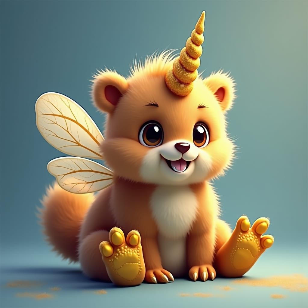 Fluffy Cub with Bee Wings and Unicorn Horn