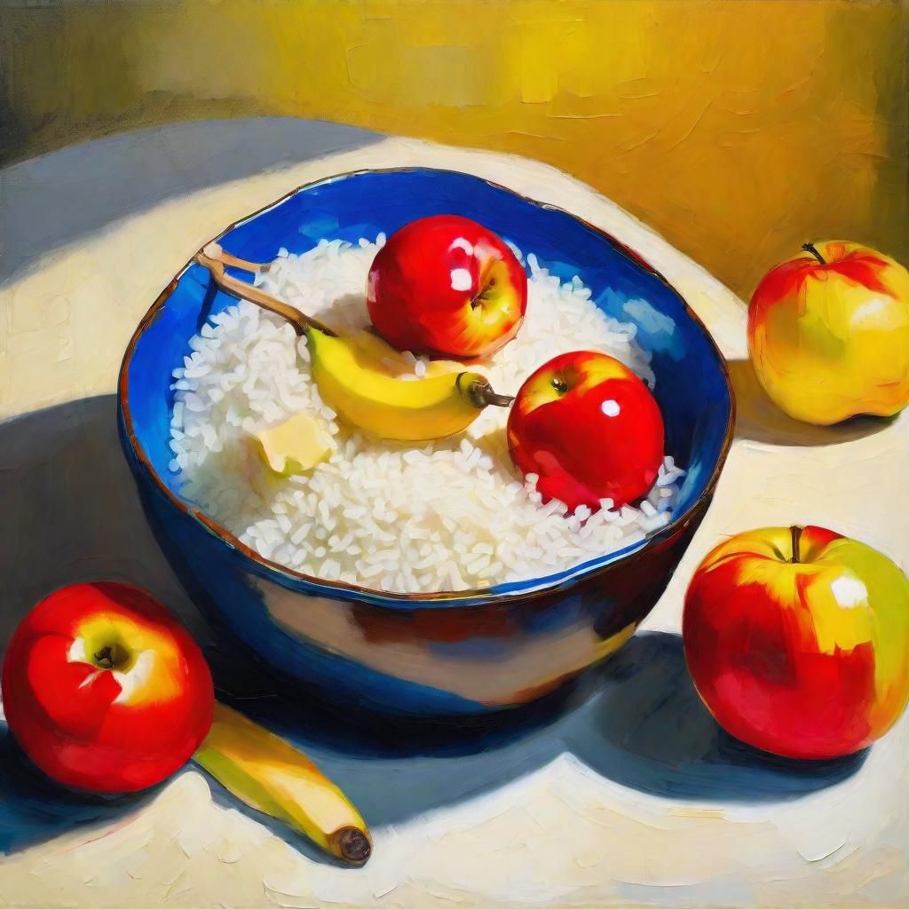 Abstract Still Life: Rice, Apples, and Bananas