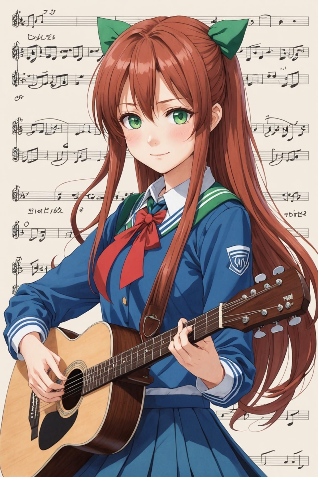 Anime Girl Plays Guitar: Pencil Sketch Art