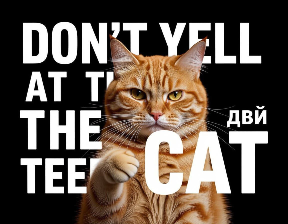 Stern Tabby Cat Points a Paw in Digital Art