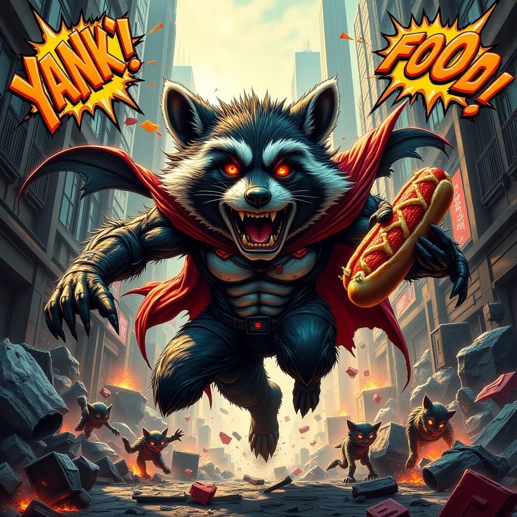 Raccoon Supervillain Leaps Through Comic Book Scene