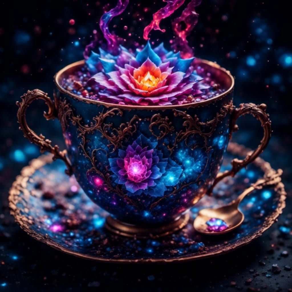 Elegant Dark Teacup with Sparkling Accents