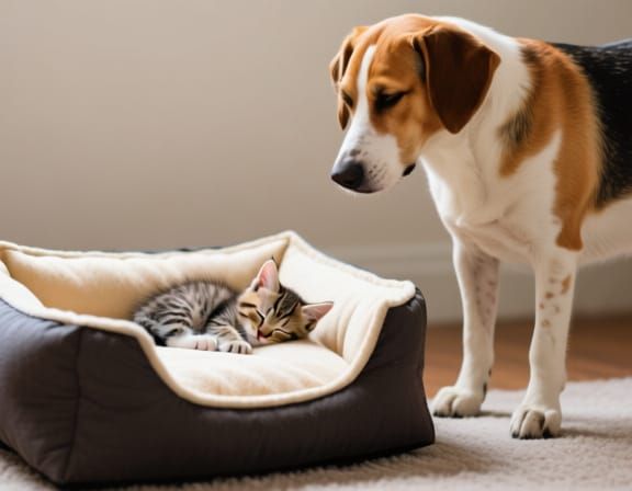 Kitten Sleeps Soundly in Dog Bed