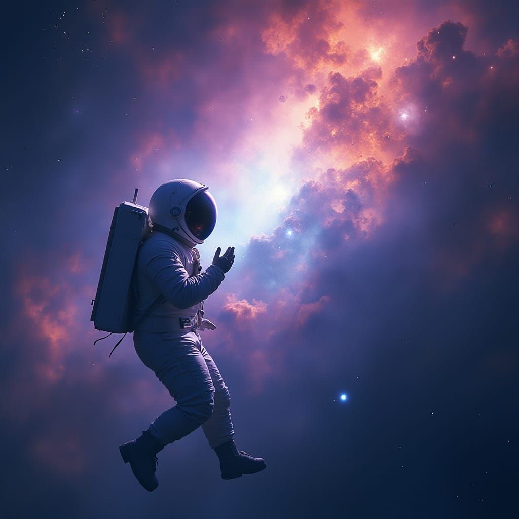 Astronaut Gazes at Crystalline Nebula in Deep Space