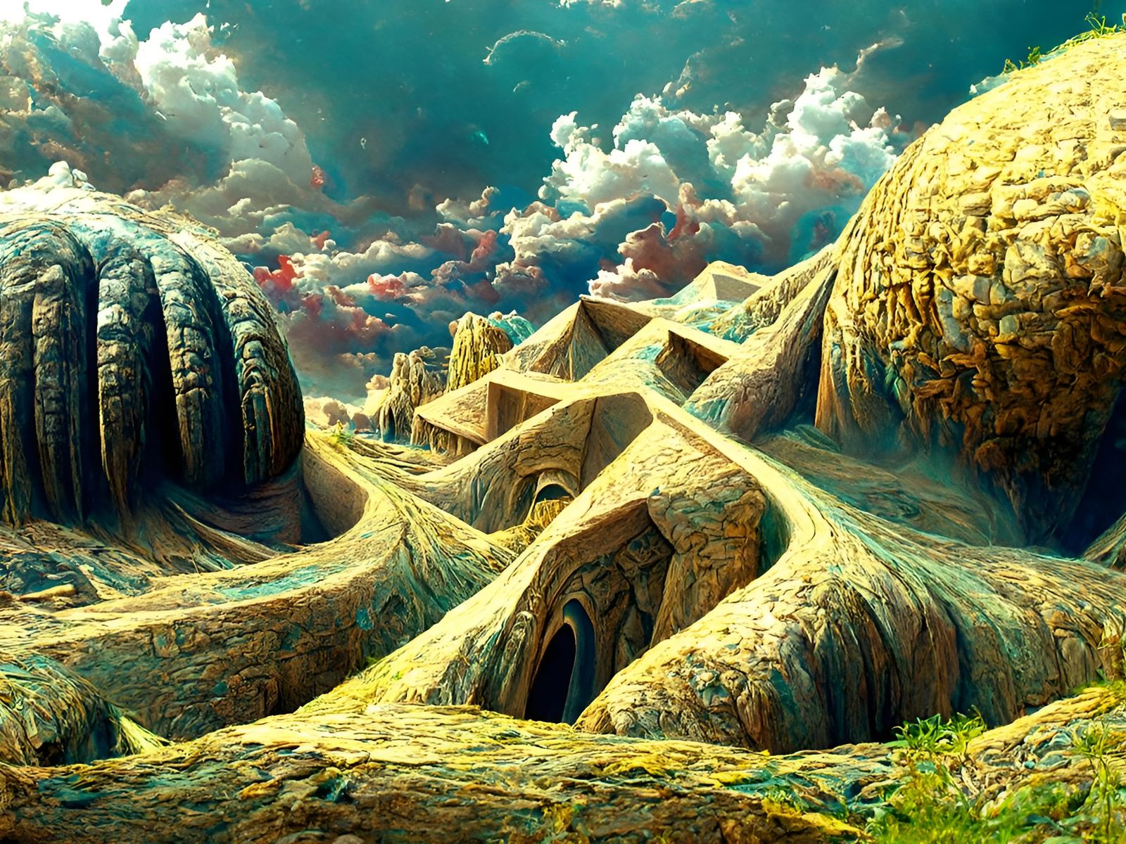 Epic Labyrinthine Cave Entrance in Surreal Style