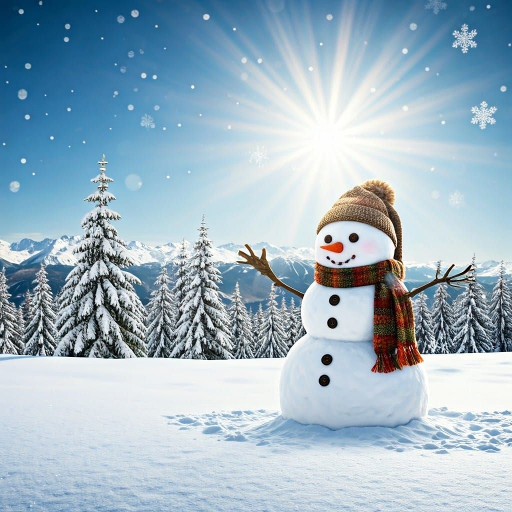 Snowy Mountains with Snowman and Carousel