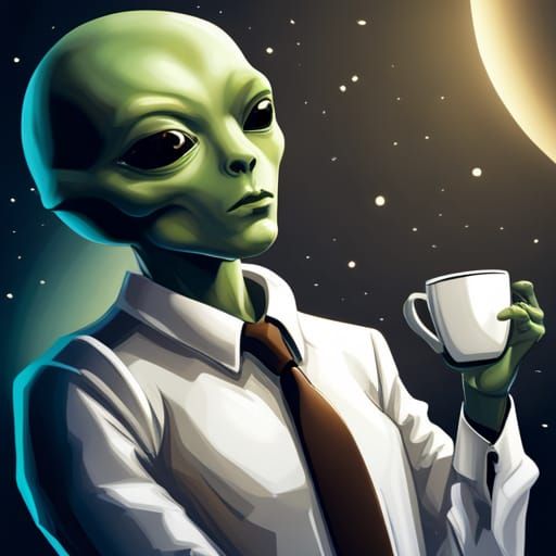Realistic Alien Coffee Break in Space