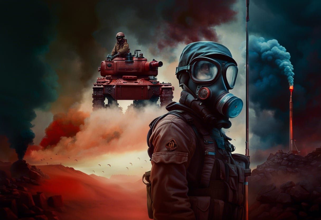 Soldier in Gas Mask Oil Painting