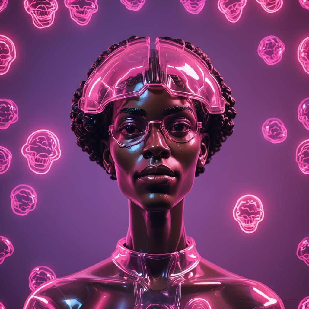 Love-Obsessed Figure in Glass, Synthwave Neon Art