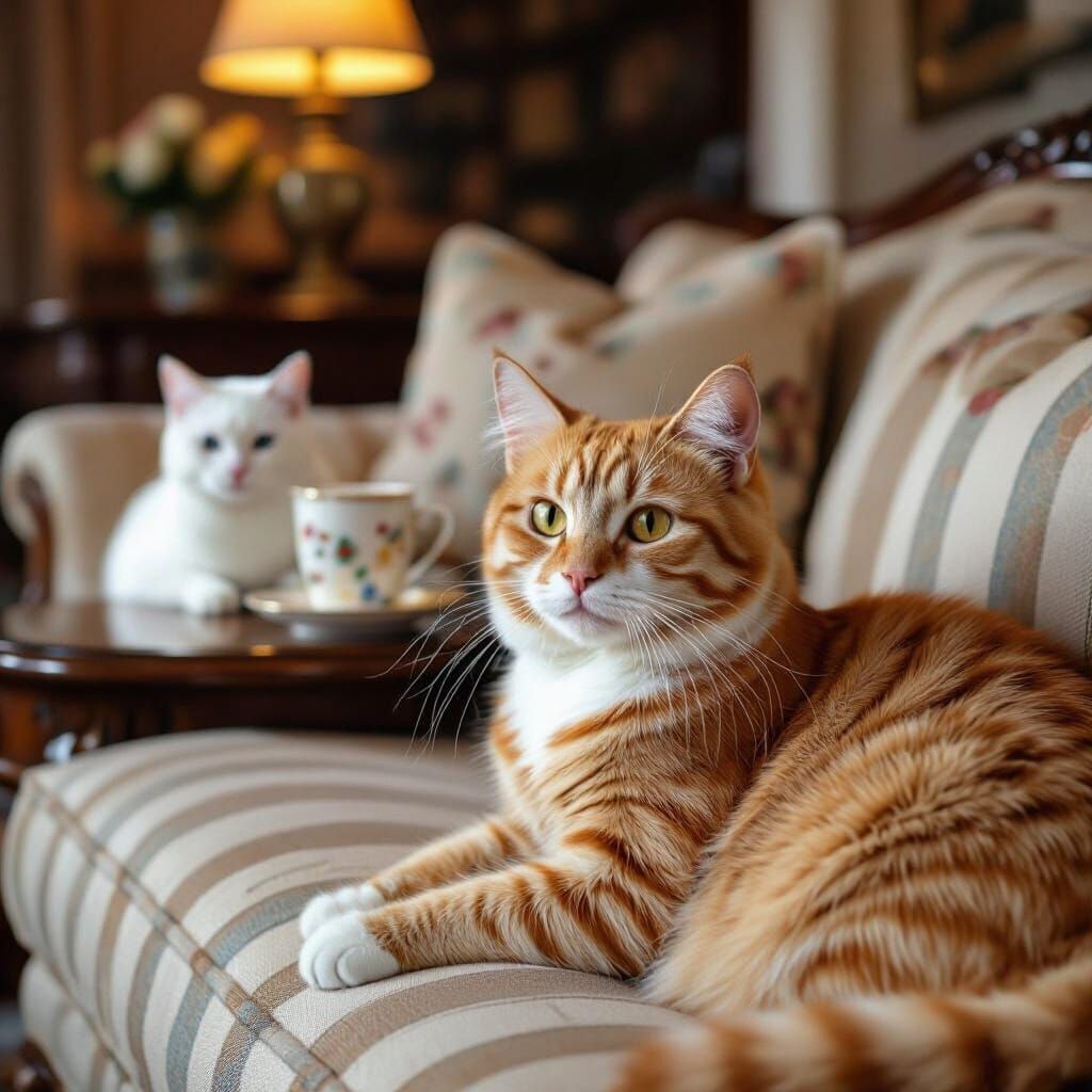 Detailed Living Room with Cats, Professional Photography