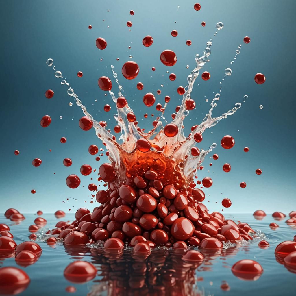 Dynamic Liquid Explosion with Red Pebbles