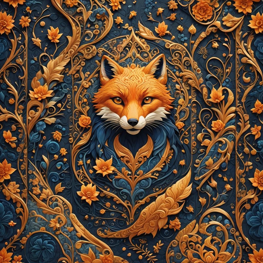 Fantasy Quilt with Fox Designs in Golden Light