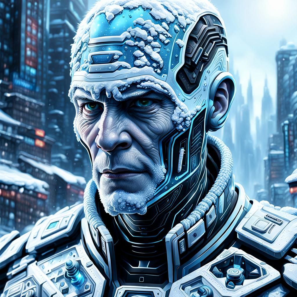 Futuristic Ice Human in Detailed Matte Painting