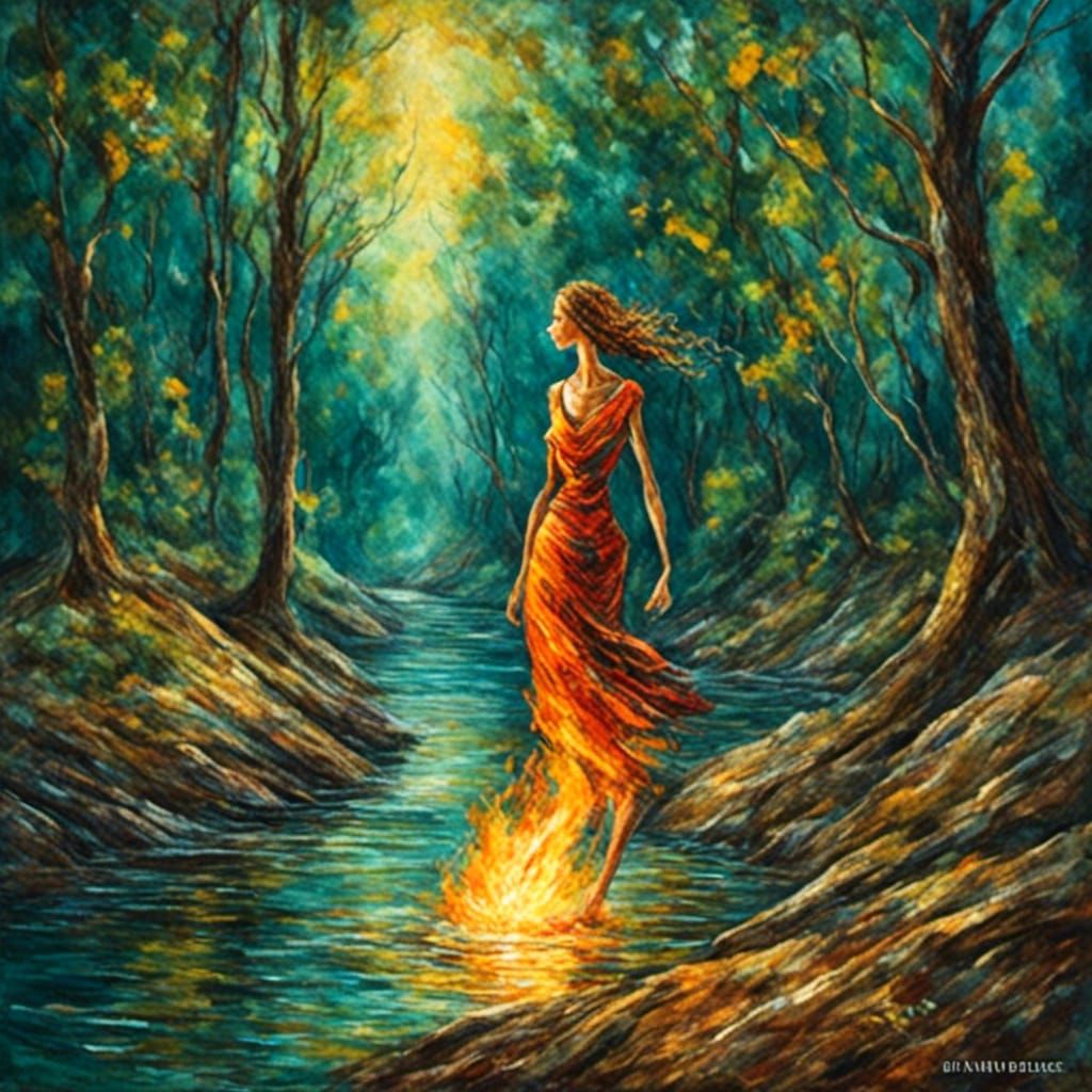 Mystical Forest: Figure Follows Flames in Neo-Impressionism ...