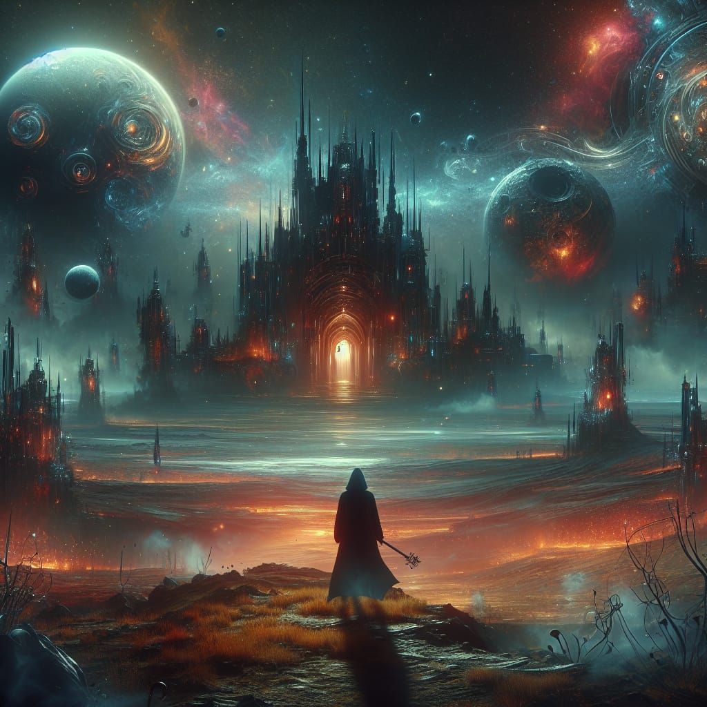 Dark Gothic Sci-Fi Scene: A Haunting Surreal Artwork
