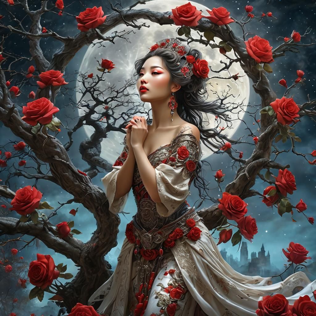 Chinese Princess in Moon's Embrace: Diamond Painting