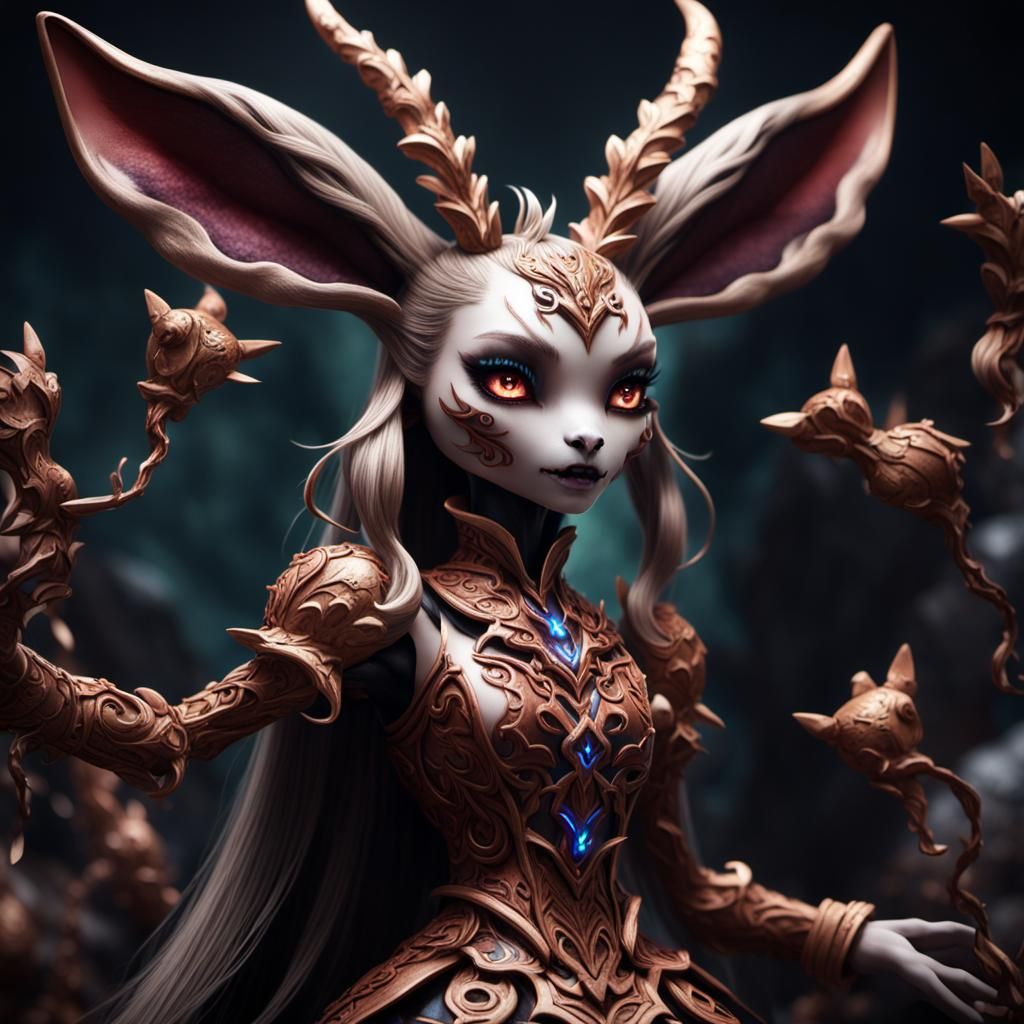 Demonic Porcelain Lopunny Doll: Detailed Fantasy Art