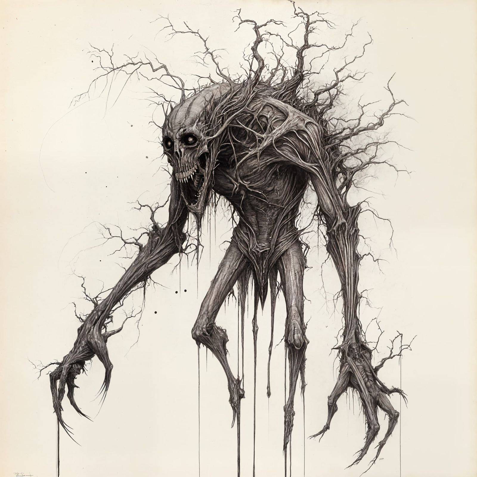 Ghoul Sketch in Lovecraftian Gothic Horror Style