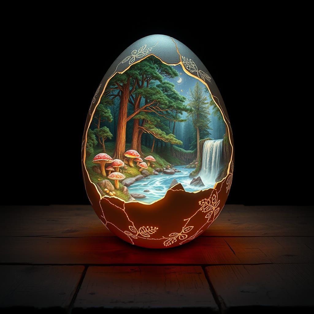 Enchanted Forest Within a Glowing Egg