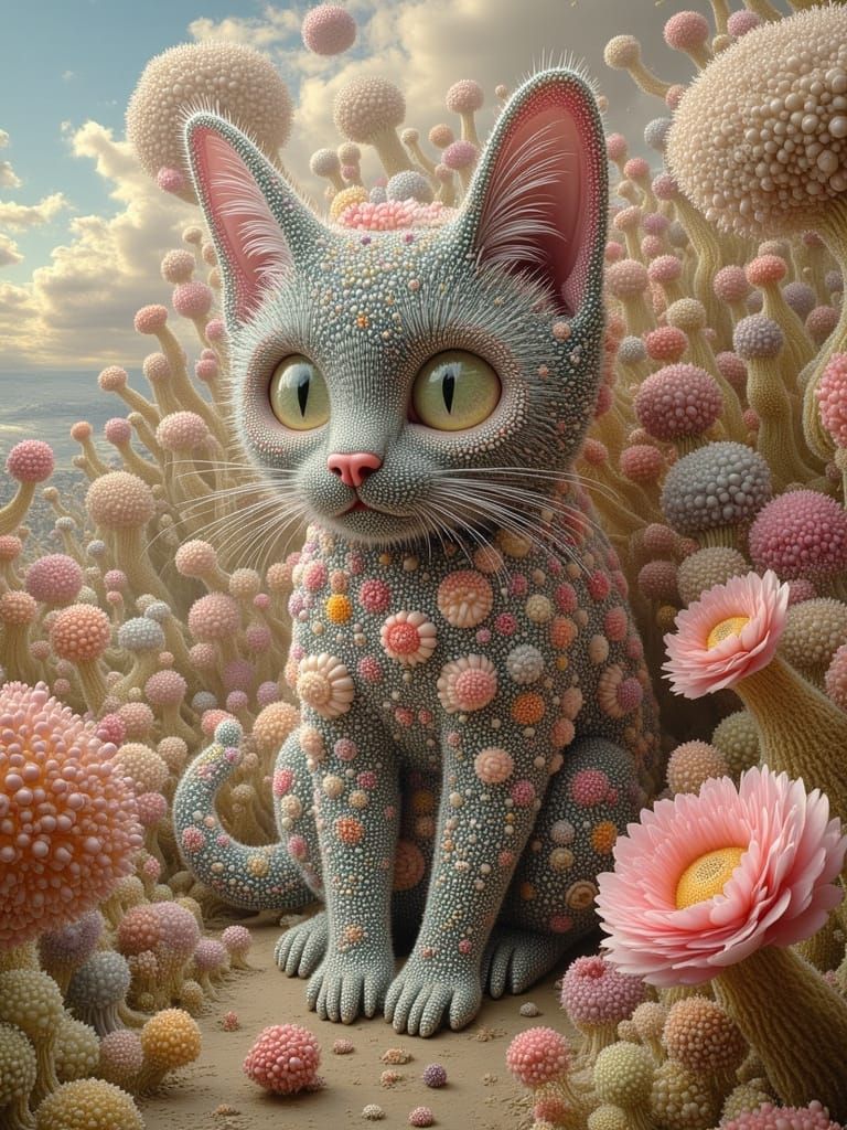 Floralcore Cat in Art Nouveau Style