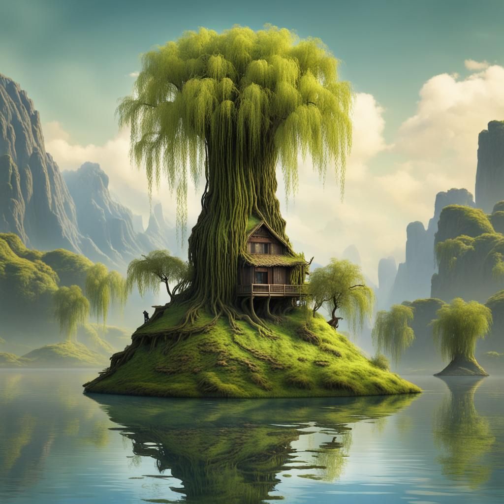 Willow Tree on Floating Island with Avatar Landscape