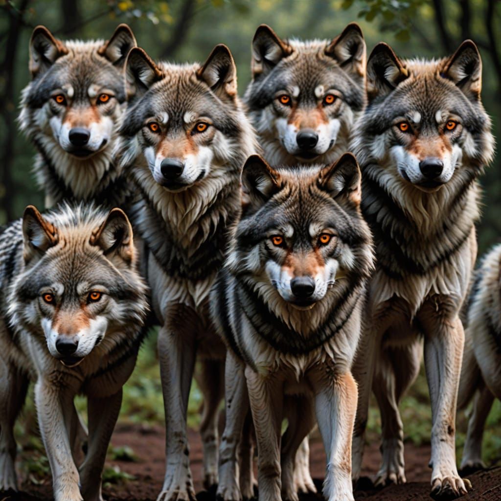 Pack of Wolves With Red Eyes Approaching