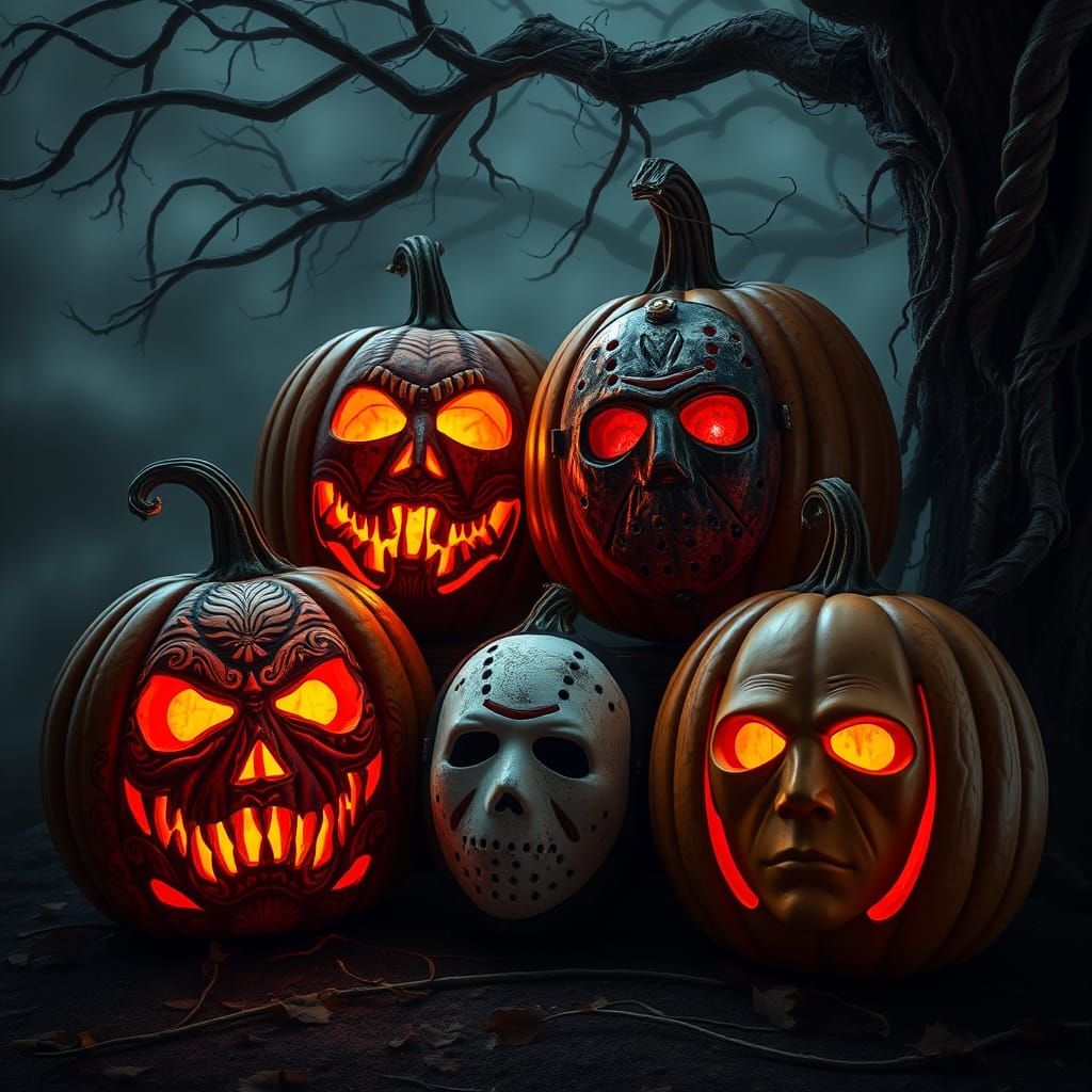 Horror Movie Pumpkins in Gothic Biomechanical Style