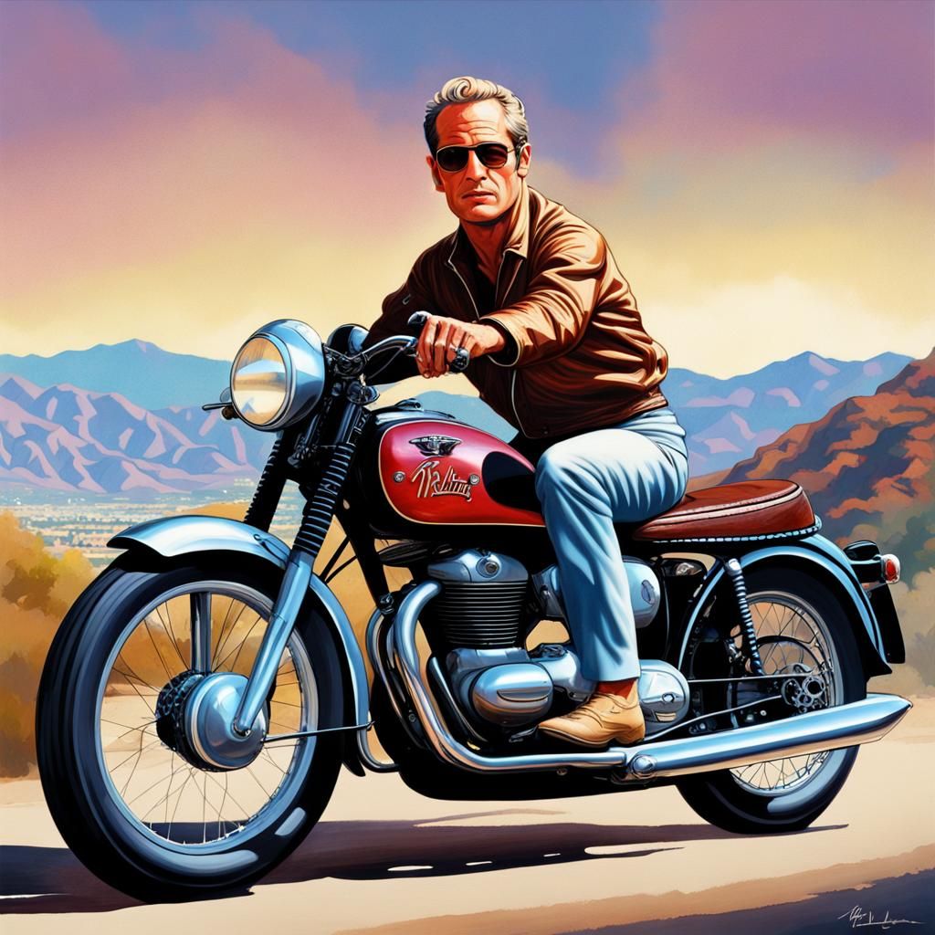 Motorcycle Ride by the Hollywood Sign in Splash Art