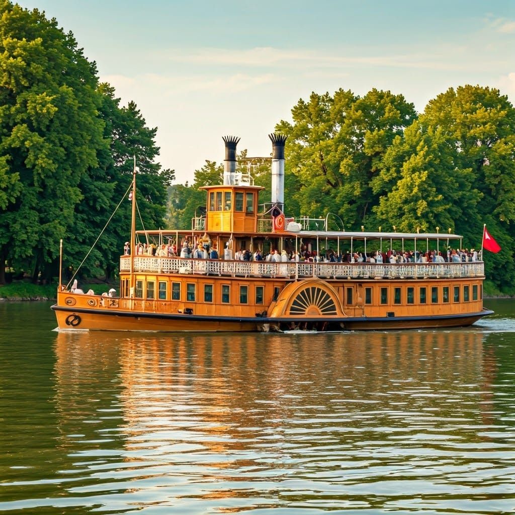 Ornate Paddle Steamer in Art Nouveau Style
