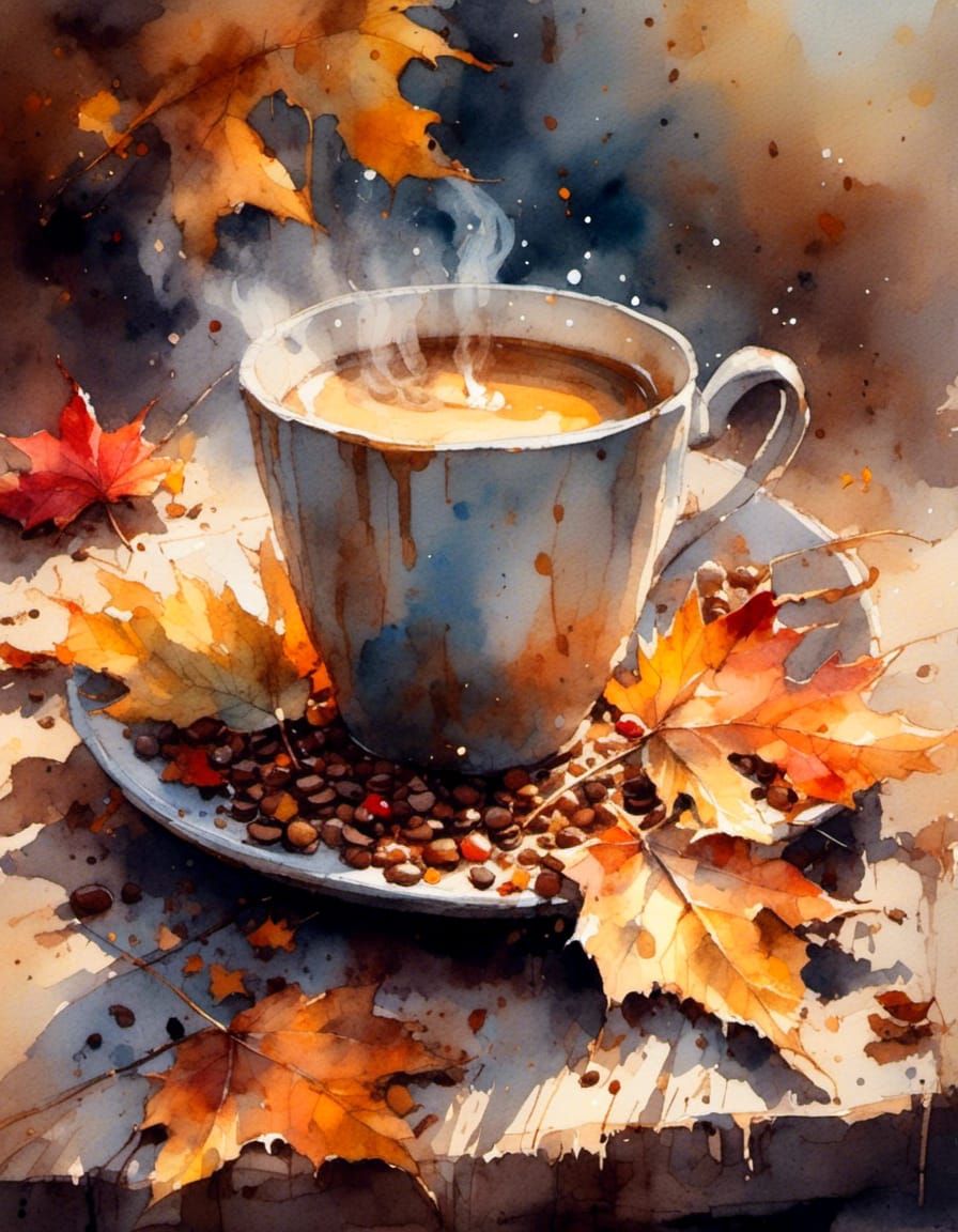 Autumn Coffee: Watercolour Impressionist Painting