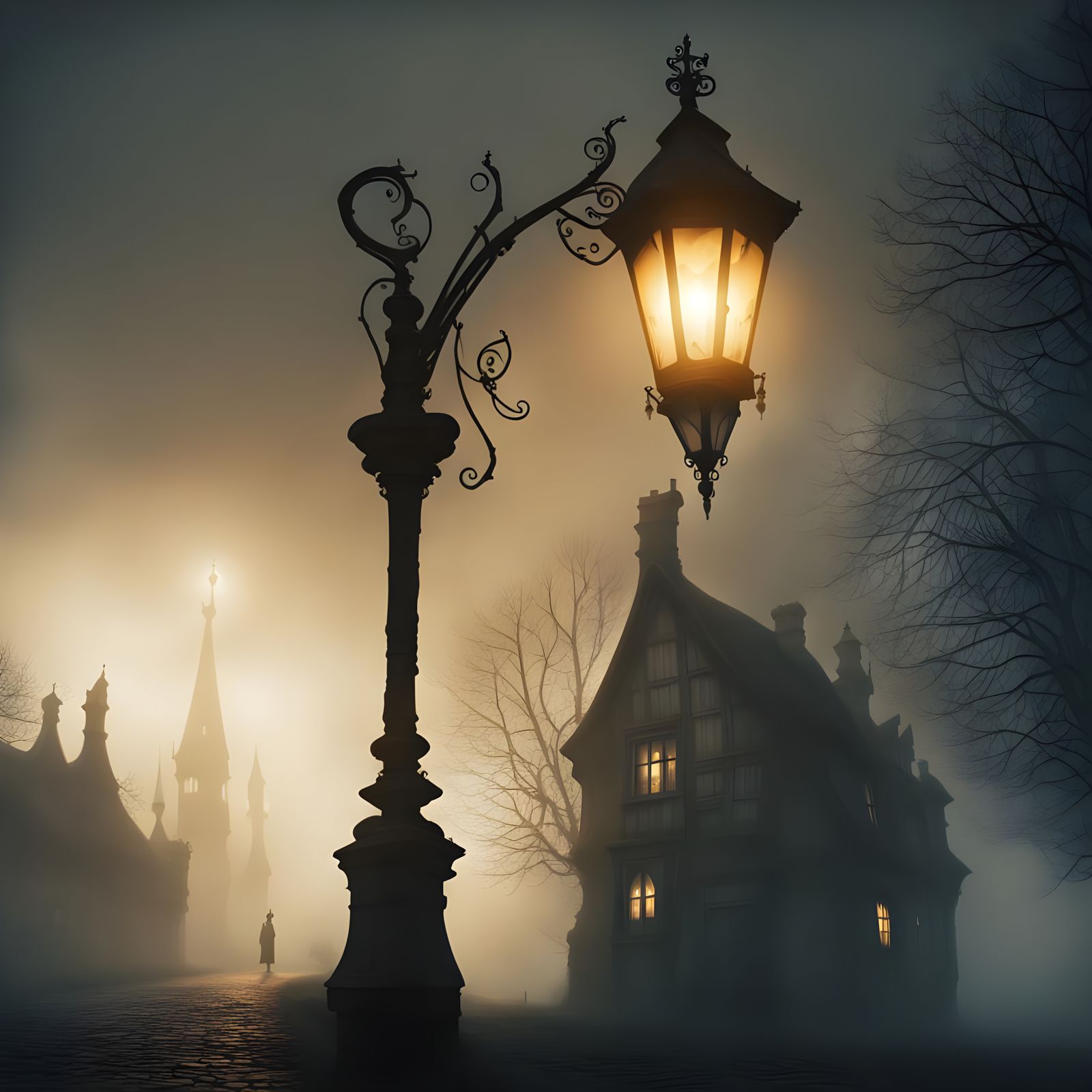 Creepy Street Lamp in Tim Burton Style Village