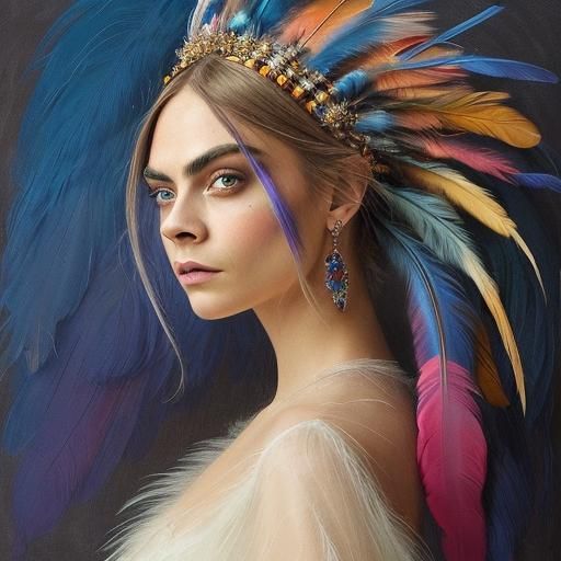 Ethereal Portrait of Woman in Falcon Headdress
